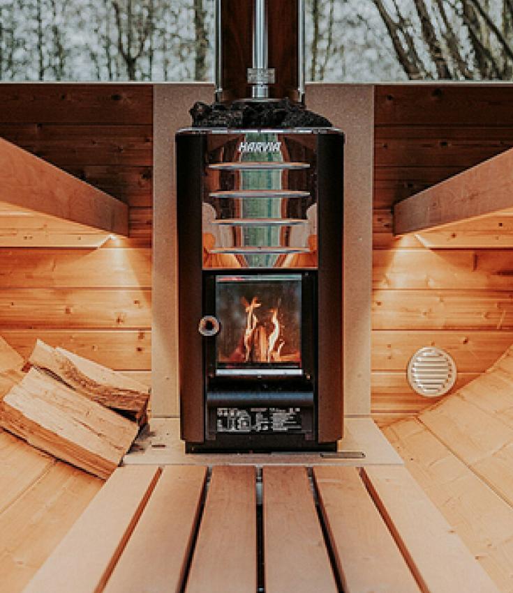 Woodburning heater barrel sauna