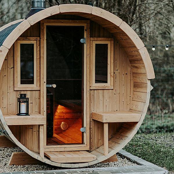 Two windows in front for Barrel Sauna