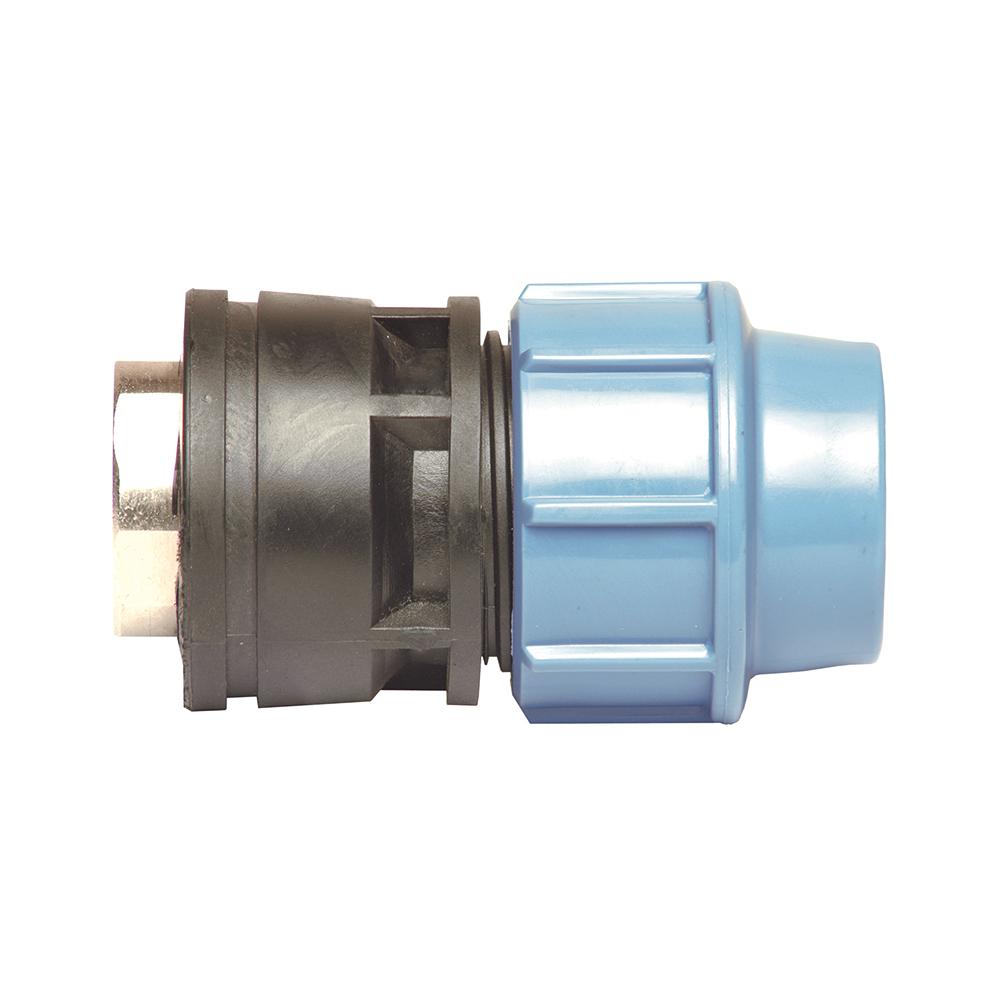 Female PE compression fitting with brass threaded insert